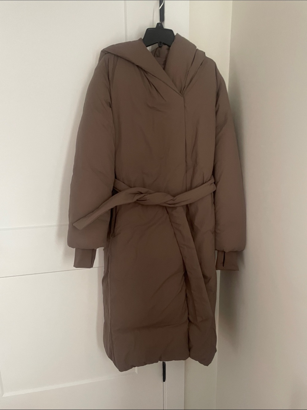 GAP Taupe Hooded Belted Puffer Coat